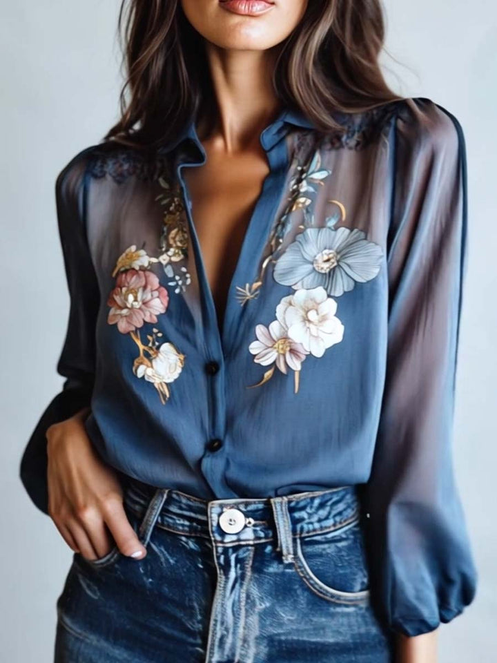 Blouse femme légère et fluide, à motif fleuri bohème chic. Parfaite pour une tenue élégante et décontractée d'été.
