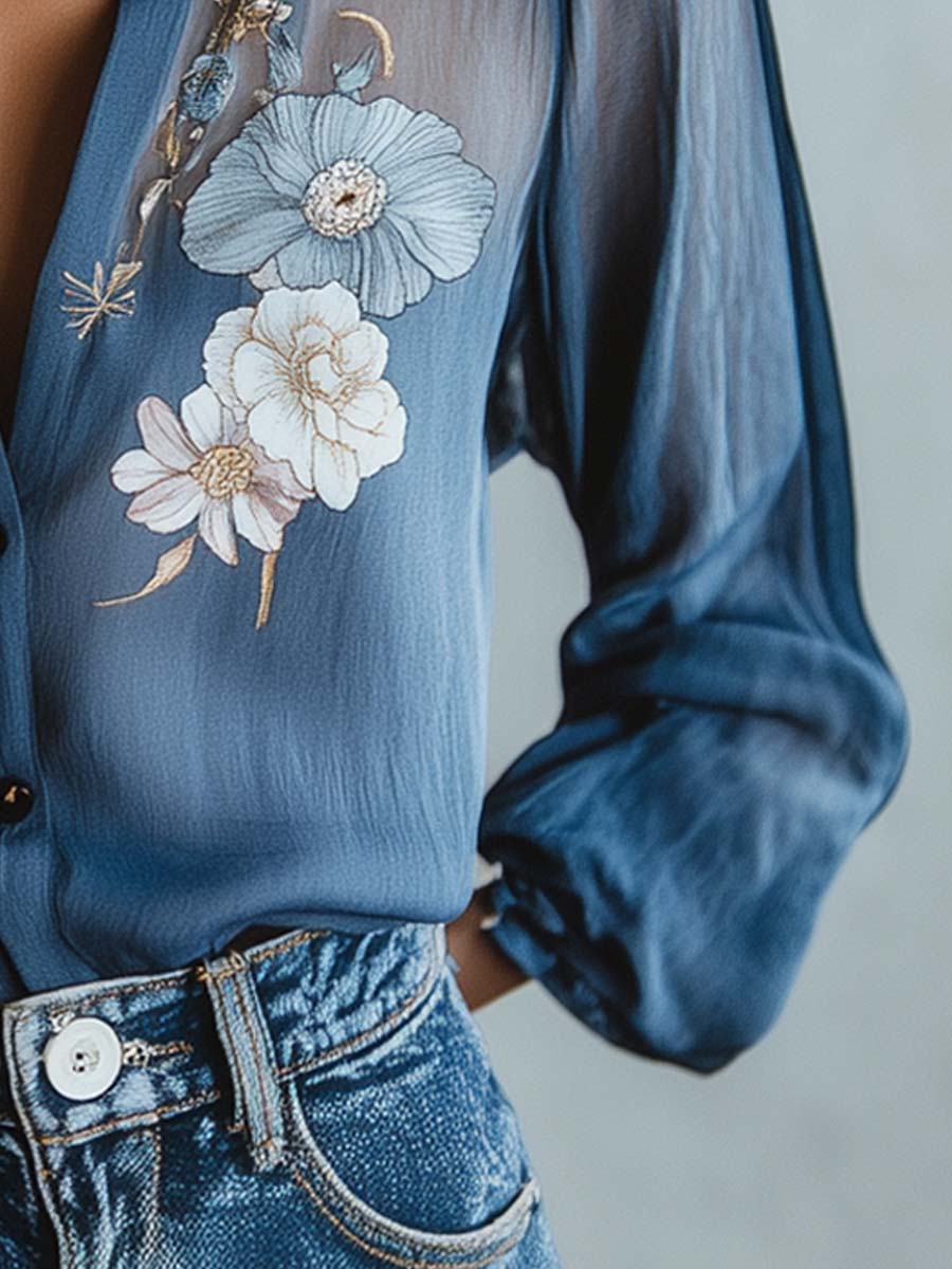 Blouse fleurie bohème chic pour femme. Design élégant et fluide, idéale pour l'été et les looks décontractés.