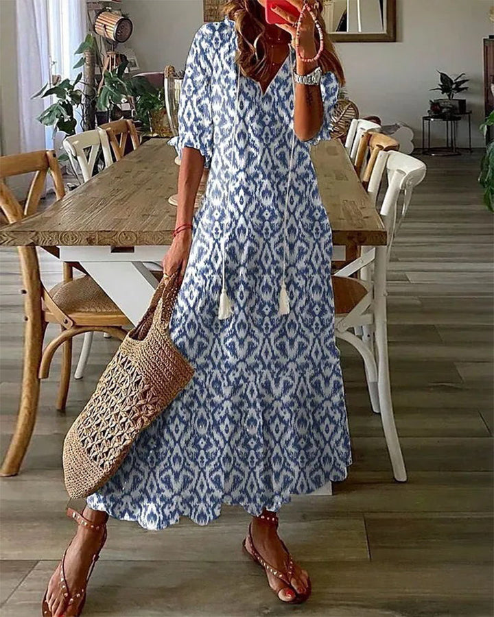 Robe d'été fluide et élégante pour femme, style bohème chic Ibiza, idéale pour les vacances.