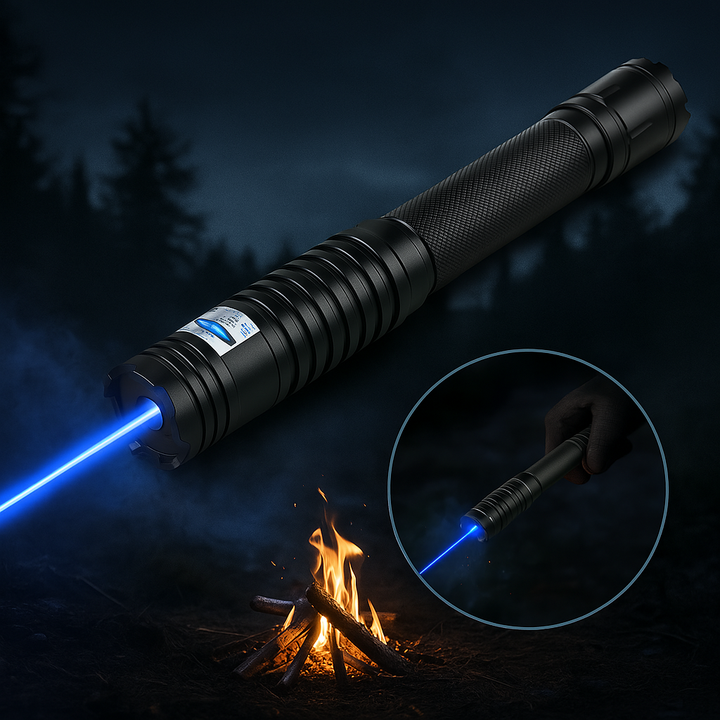 Torche laser bleue tactique haute puissance, parfaite pour survie, camping et activités extérieures.