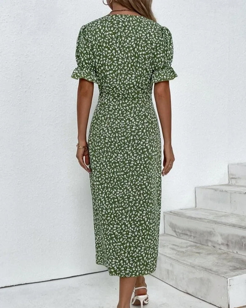 Robe fleurie printanière femme, élégante et décontractée, à manches courtes, pour l'été.