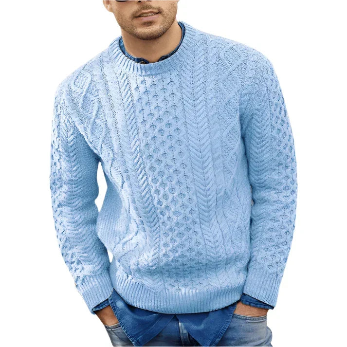 Pull torsadé homme chaud et élégant pour l'hiver. Vêtement essentiel mode homme saison froide, style décontracté.
