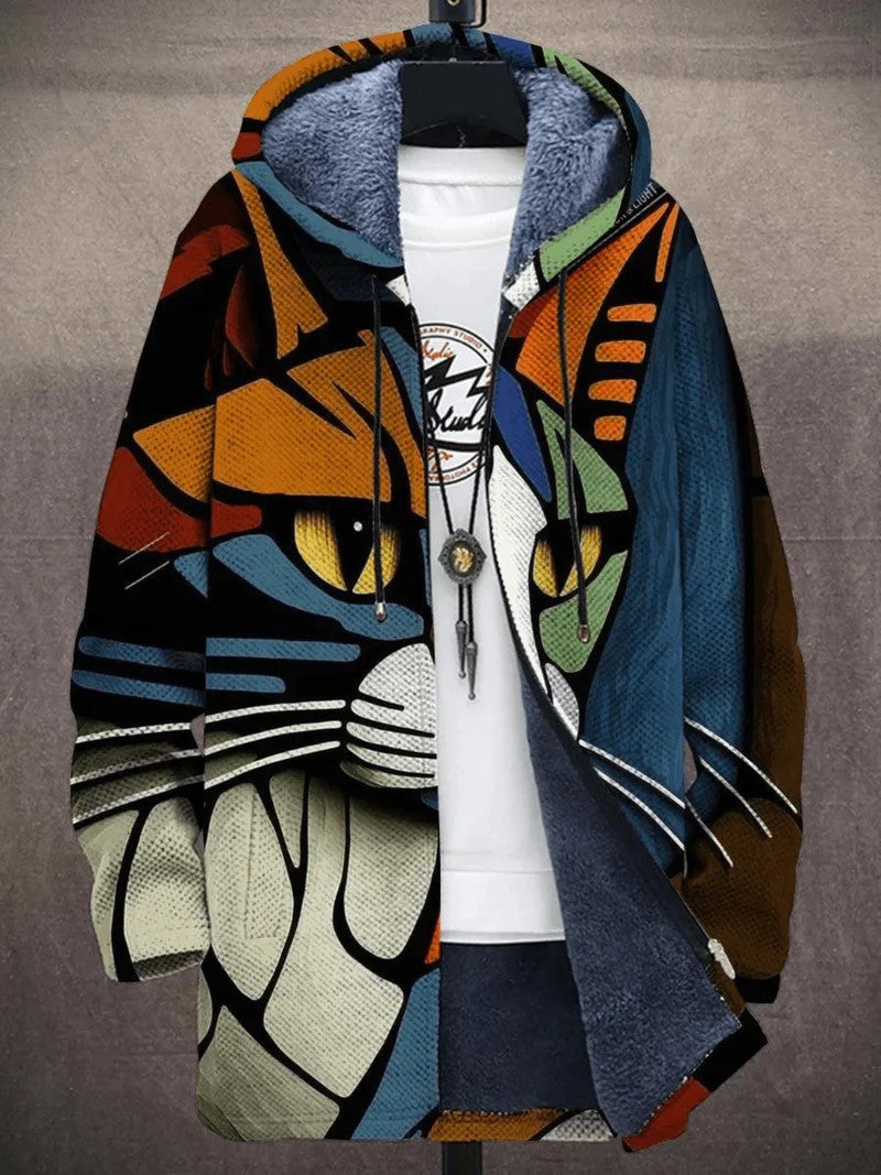Veste polaire femme à capuche streetwear avec imprimé artistique unique, parfaite pour un style urbain confortable.