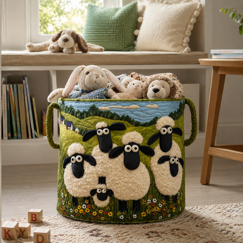 Grand panier organisateur 60L en coton matelassé design écru avec motifs appliqués. Pour une décoration stylée.