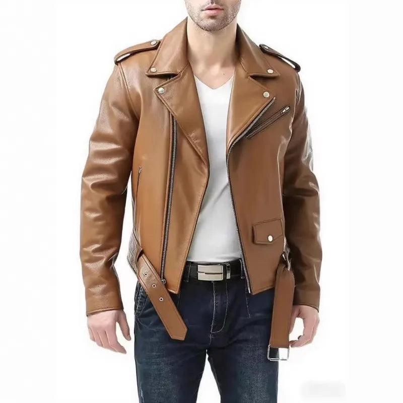 Veste homme biker décontractée avec poches 3D, idéale pour un look urbain et moderne.