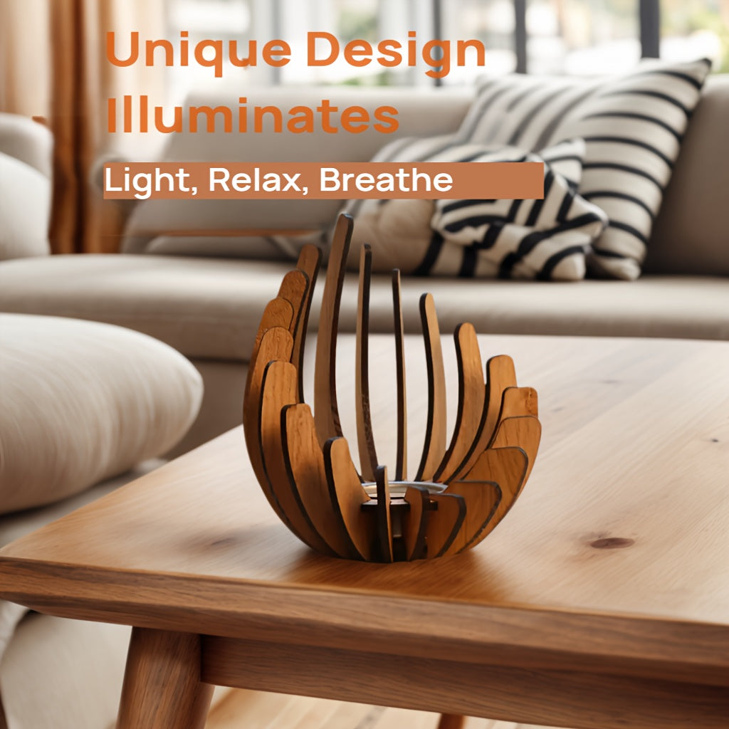 Artisanat du bois: bougeoir lotus bohème sculpté main. Élégance et lumière pour votre décoration intérieure.