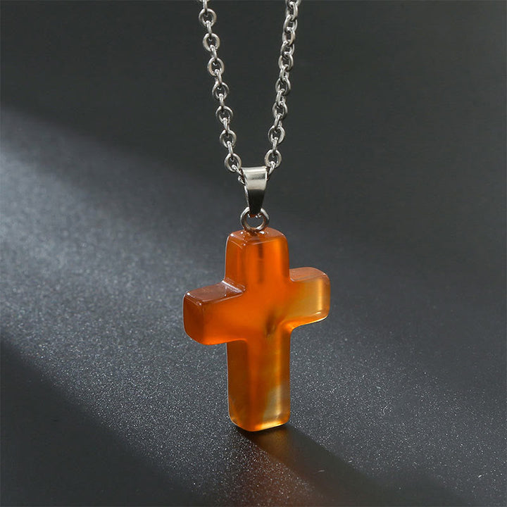 Collier pendentif croix œil de tigre, bijou protection femme, confiance en soi.