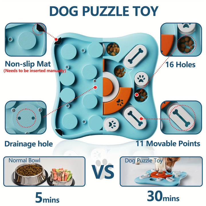 Distributeur de nourriture lente interactif bleu pour chiens. Jouet puzzle qui divertit votre animal.