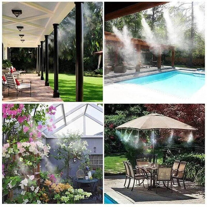 Système complet de brumisation automatique pour jardin. Arrosez vos plantes et rafraîchissez votre espace extérieur.