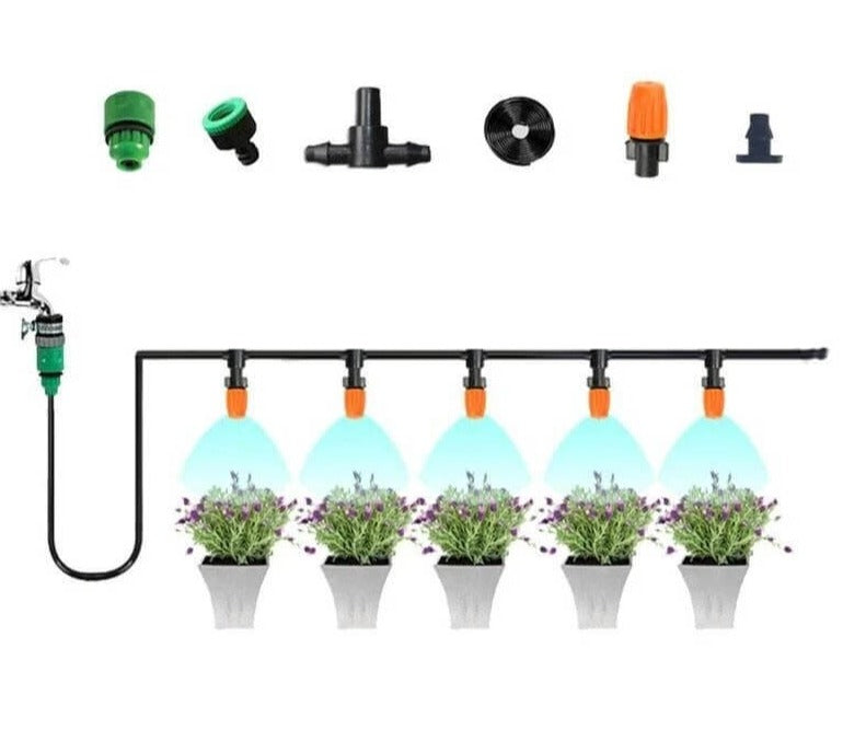 Solution d'irrigation par brumisation pour jardins, terrasses. Arrosage automatique, hydratation et fraîcheur.