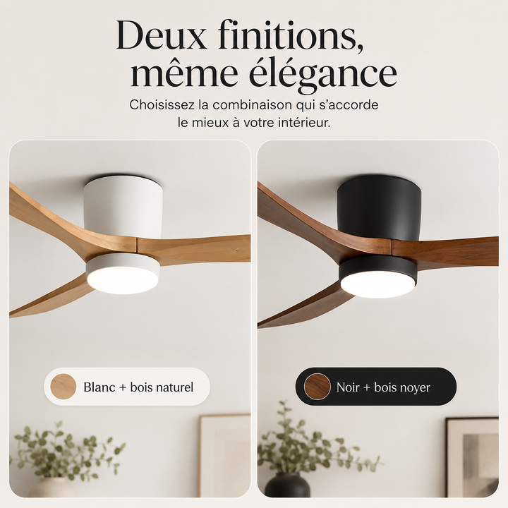 Style nordique : ventilateur plafond LED, finition bois, pour un intérieur chic et frais.