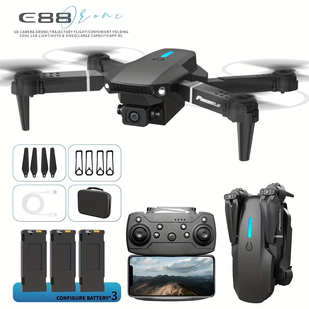 Mini drone E88 avec double caméra et maintien de hauteur, pour des vols stables en intérieur et extérieur.