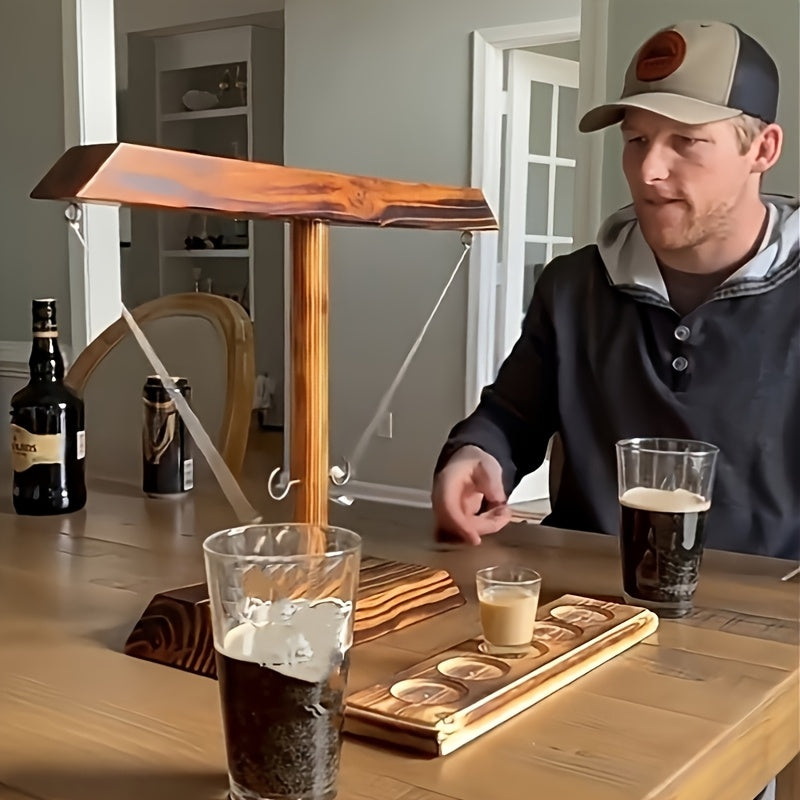 Jeu de lancer d'anneaux en bois traditionnel, parfait pour le divertissement familial en extérieur.