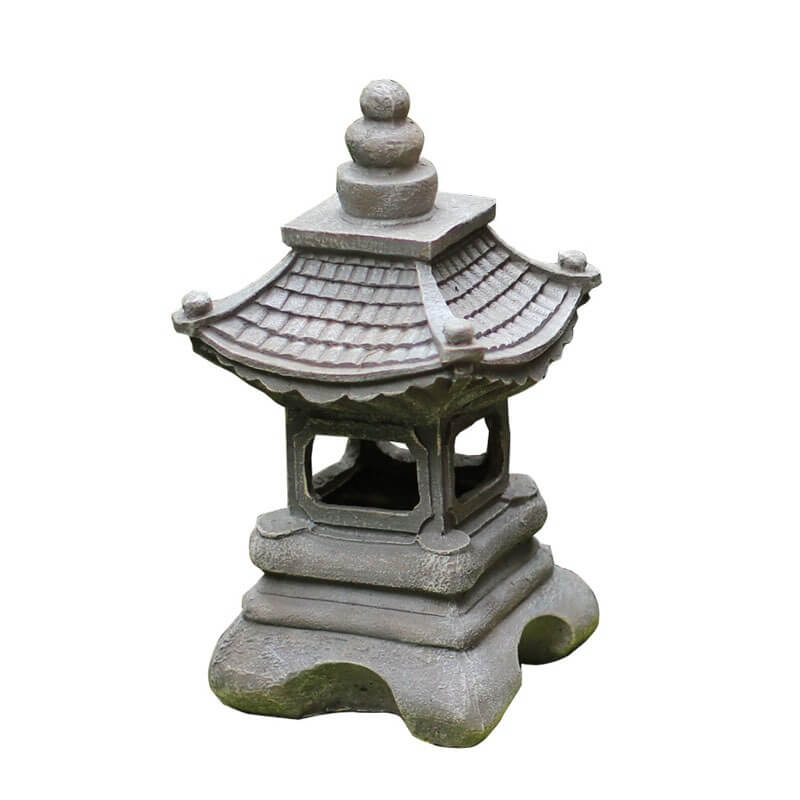 Lampe solaire de jardin LED pagode zen effet pierre. Éclairage extérieur décoratif et écologique.