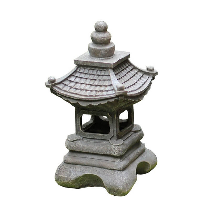 Lampe solaire de jardin LED pagode zen effet pierre. Éclairage extérieur décoratif et écologique.
