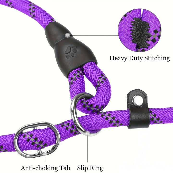 Laisse en nylon résistant et réfléchissant pour chien, durable et ajustable pour toutes races.
