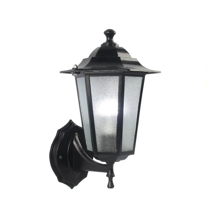 Lanterne murale noire style traditionnel, IP44, avec capteur de mouvement pour sécurité et éclairage extérieur.