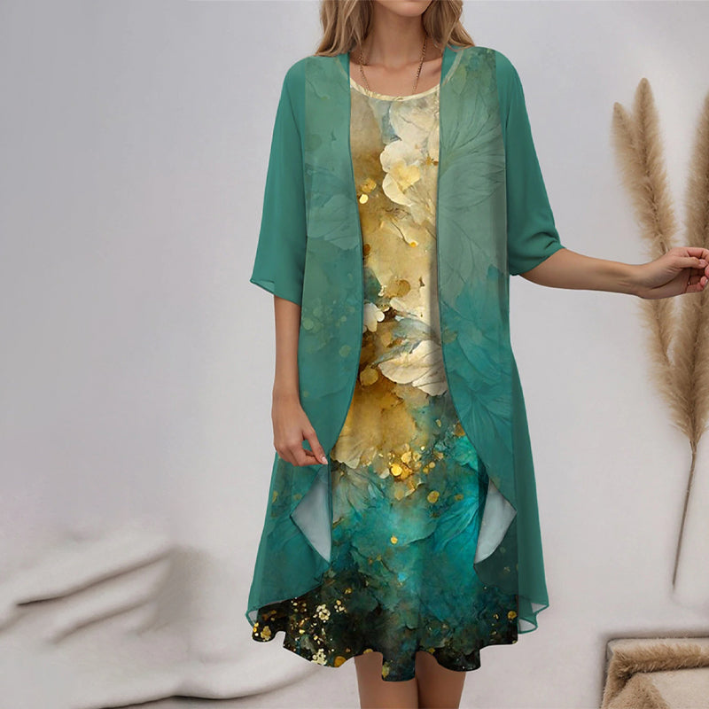 Robe midi fleurie élégante pour femme, design estival, coupe fluide, motif floral tendance.