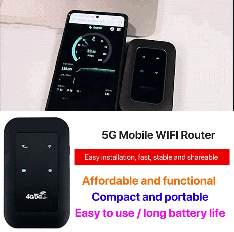 Routeur 5G portable pour internet haut débit et fiable, idéal pour le travail ou le divertissement en déplacement.
