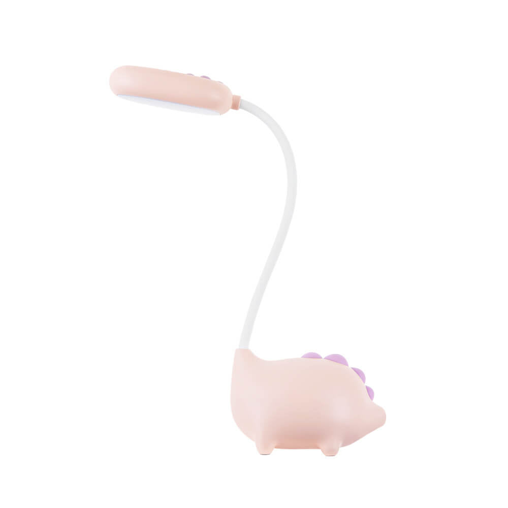 Lampe de bureau LED rechargeable pour enfants, dimmable, lumière saine et flexible, disponible en rose.