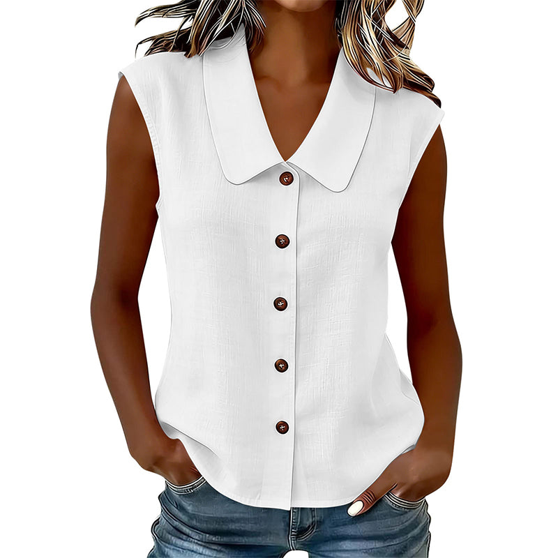 Mode femme: Chemisier casual chic sans manches, col en V, boutons raffinés. Parfait léger.
