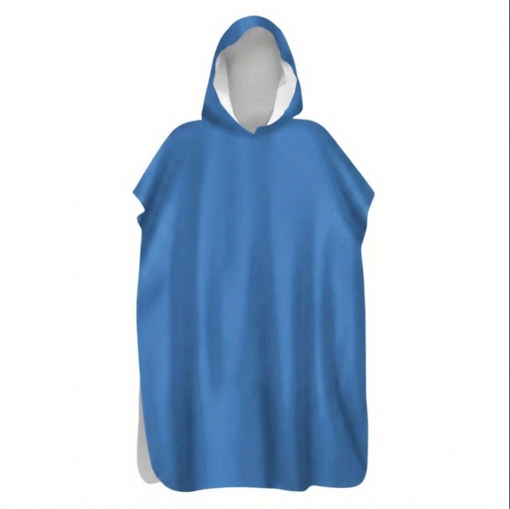Cape de bain microfibre Stitch bleue à capuche, douce et absorbante pour enfants et adultes.