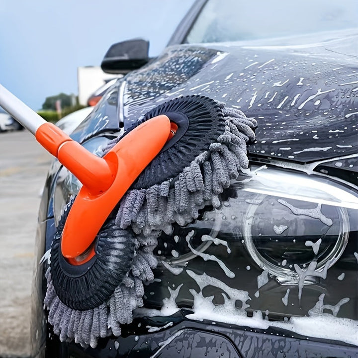 Brosse de lavage LuxeShine double tête 360° en nylon/ABS pour nettoyage auto et brillance impeccable des véhicules.
