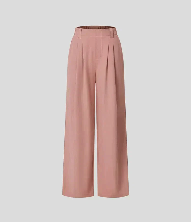 Pantalon large noir fluide pour femme, taille haute, confortable et élégant, parfait pour tenue chic ou décontractée.