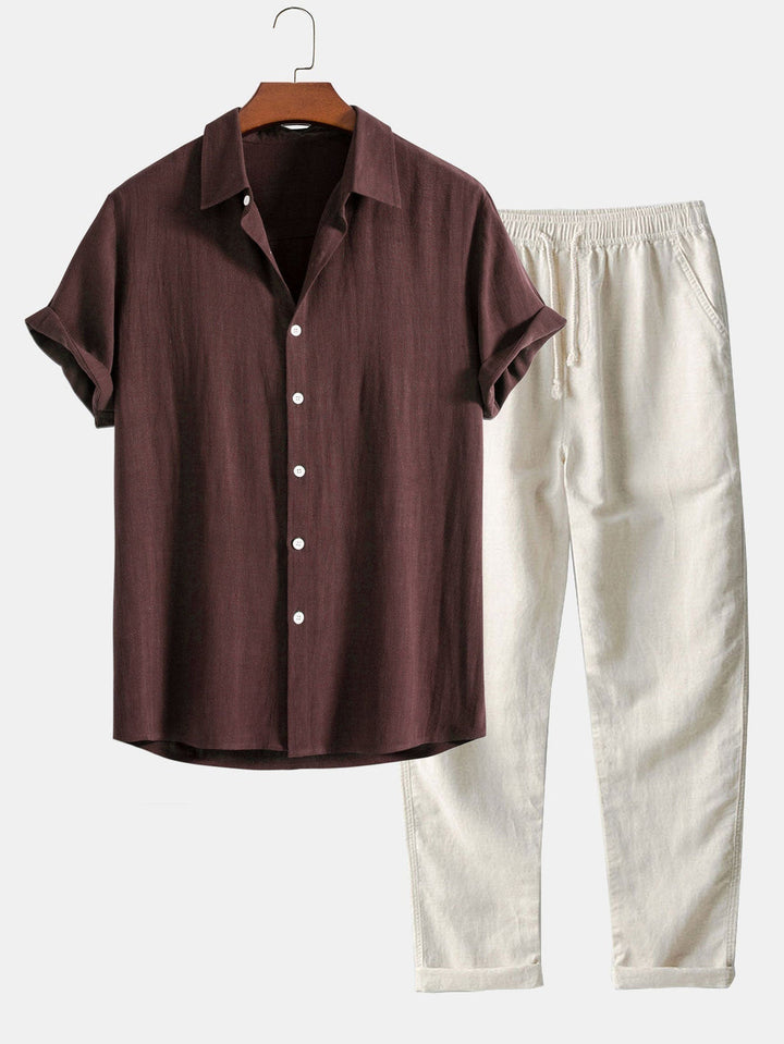 Ensemble homme été polyvalent. Chemise décontractée & pantalon en lin, idéal pour un look chic ou relax. Mode masculine.