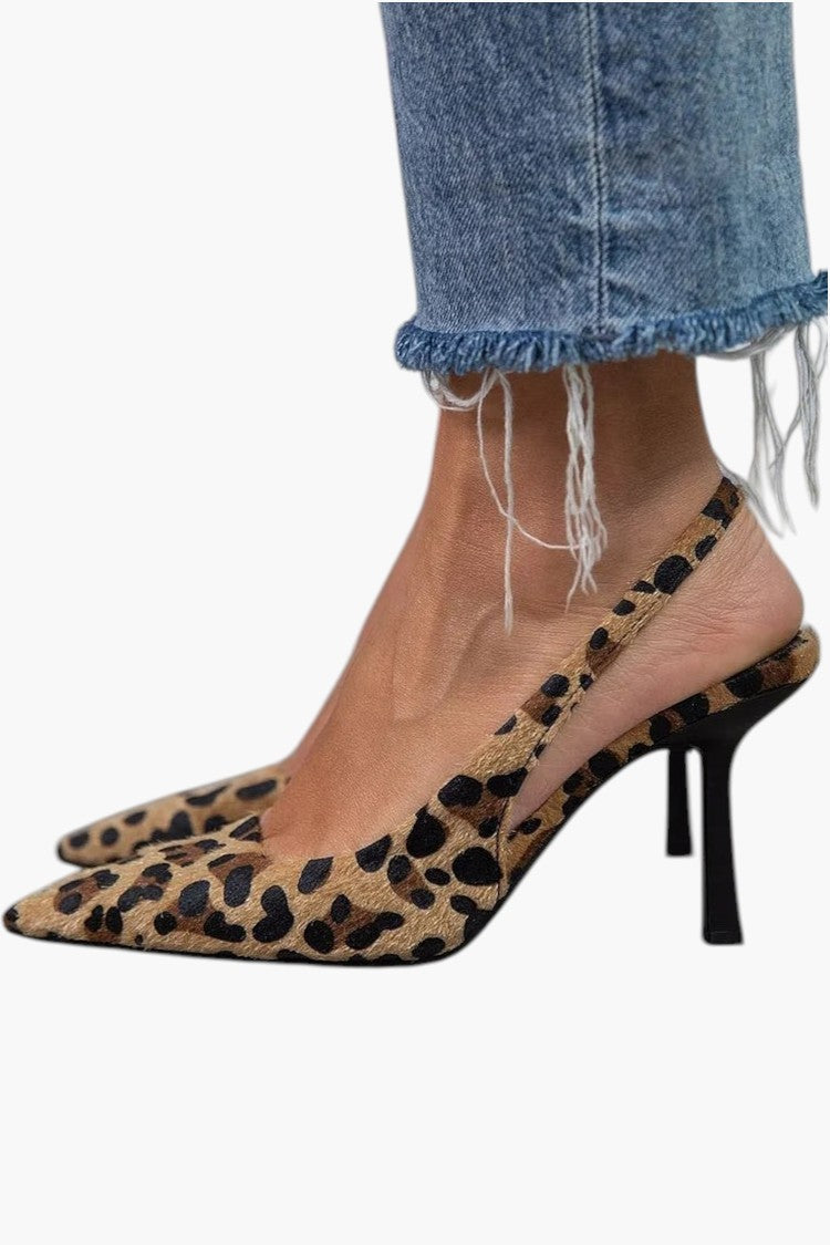 Escarpins slingback femme mode, bout pointu affûté, talon fin. Élégance intemporelle pour toute occasion.