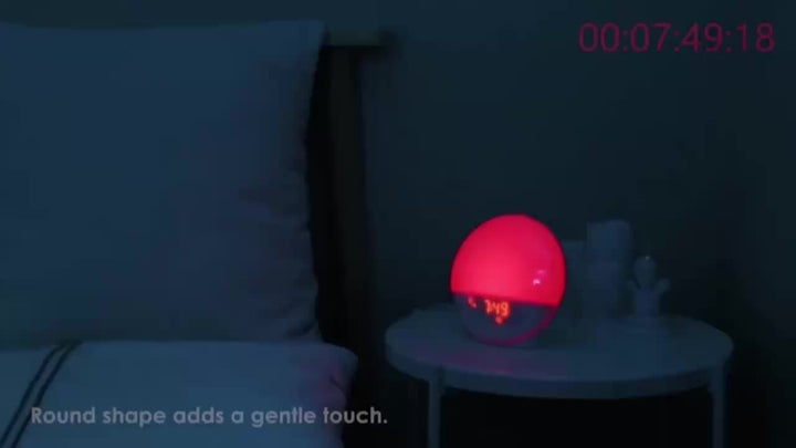 Réveil moderne Halo Light avec double alarme et simulateur de lever de soleil, alimenté par USB.