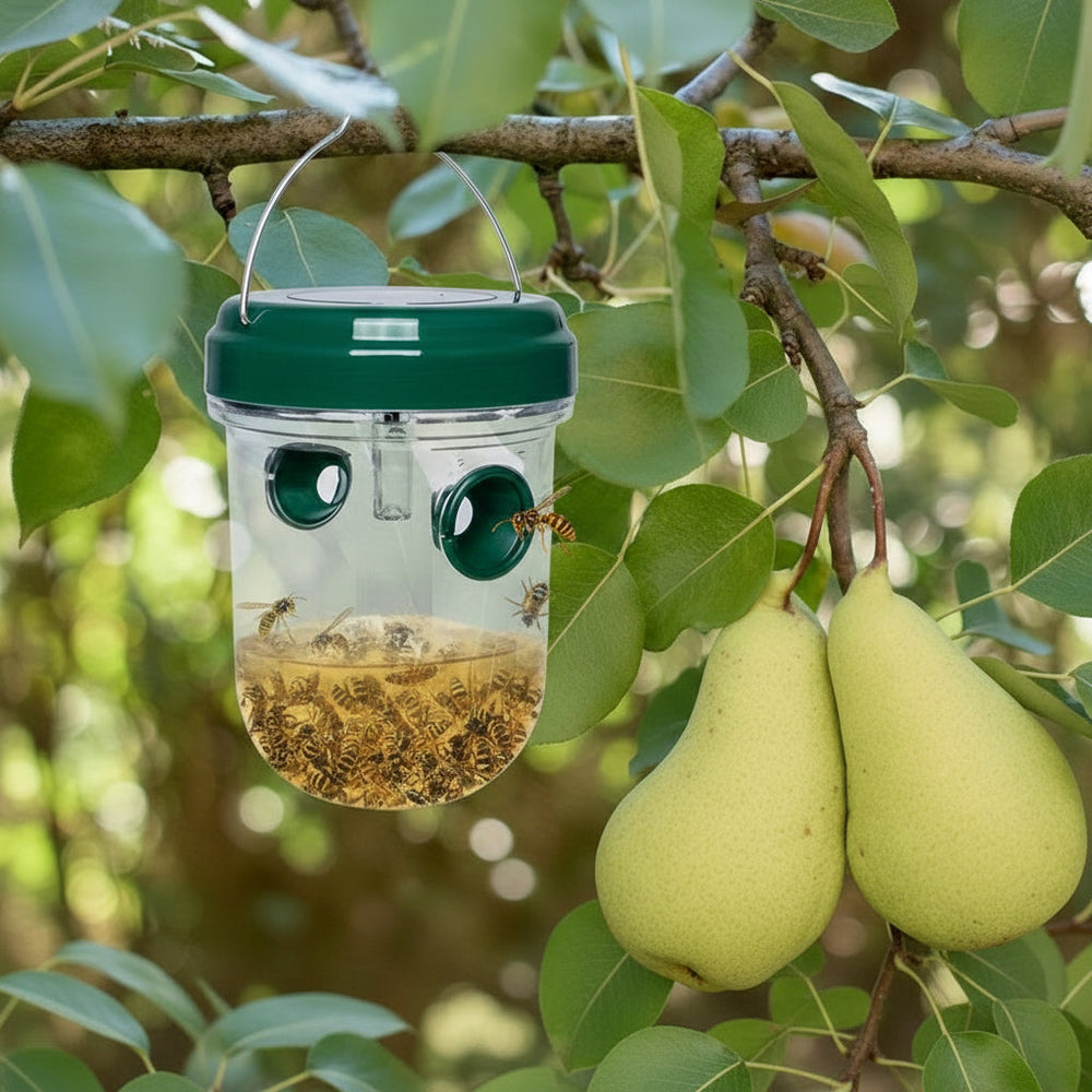 Piège anti-insectes solaire pour extérieur, attire et capture guêpes et frelons efficacement dans le jardin.
