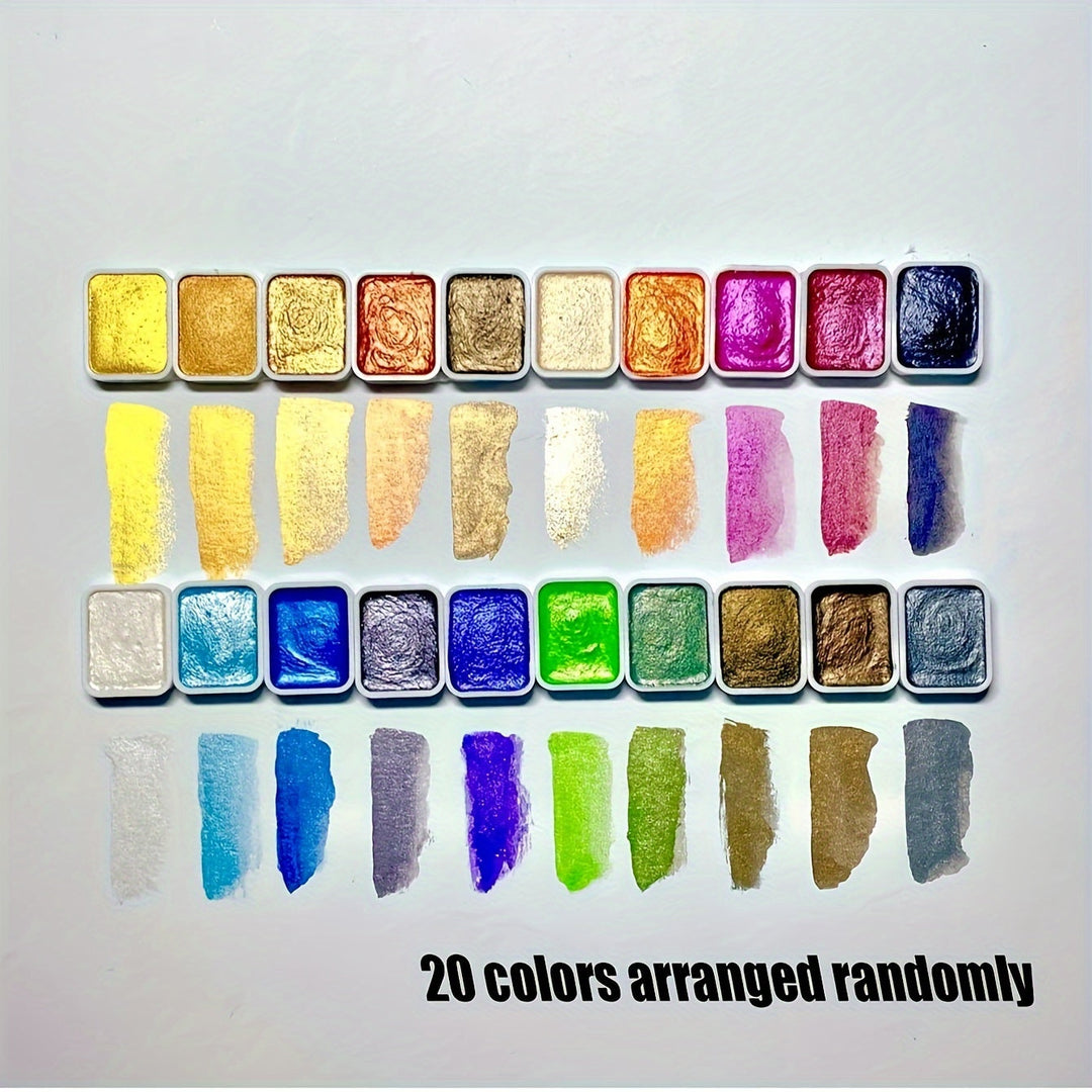 Aquarelle solide irisée, 20 couleurs perle. Pigments pour art créatif, éclat traditionnel.