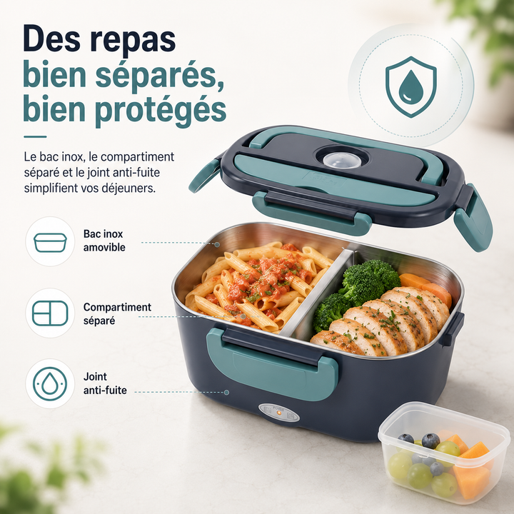 HotBox: Boîte à lunch portable avec chauffage électrique. Gardez vos repas chauds au travail ou en voyage.