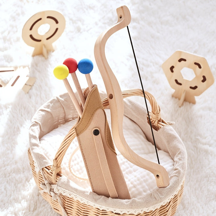 Ensemble de tir à l'arc junior pour enfants avec arc, flèches à ventouse et cible. Jeu éducatif et sécurisé.