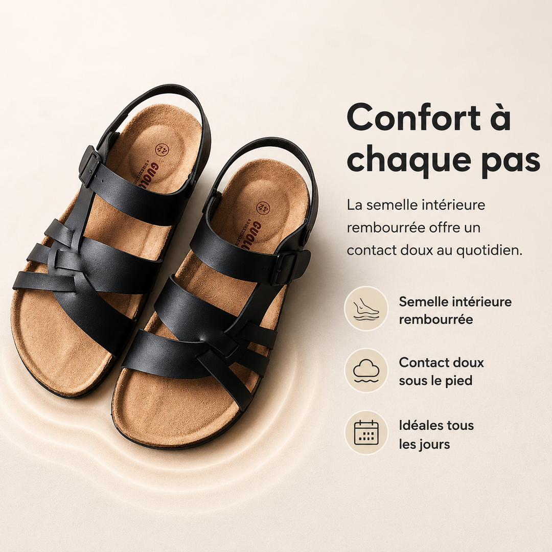 Sandales réglables femme offrant soutien et confort, idéales pour l'été. Chaussures orthopédiques.