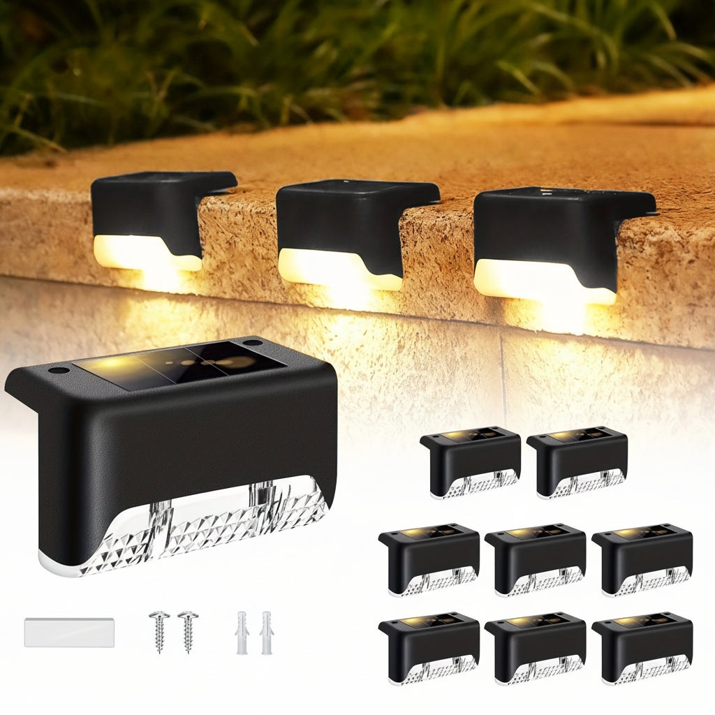 Décoration lumineuse de jardin: 8 lampes solaires GLIMVISTA étanches LED pour terrasses et chemins. Facile à poser.