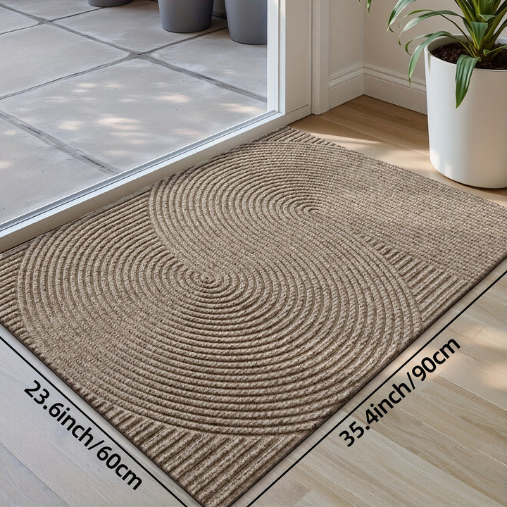 Tapis de porte en polyester géométrique, design élégant, idéal pour l'entrée de maison.