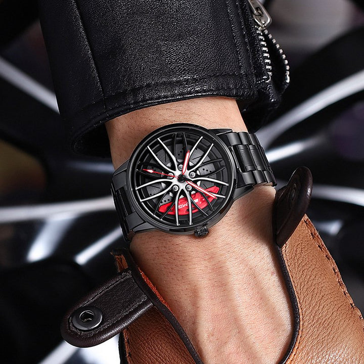 Montre homme élégante cadran inspiré voiture course, chronographe, look moderne et affirmé.