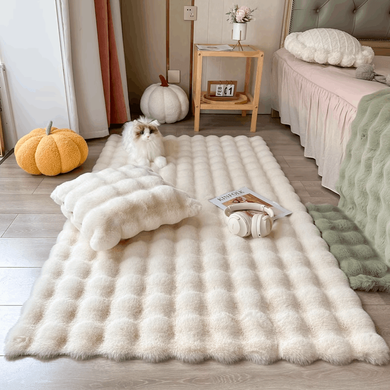 Tapis en peluche polyester à design fleuri moderne, confortable pour salon ou chambre. Facile d'entretien.