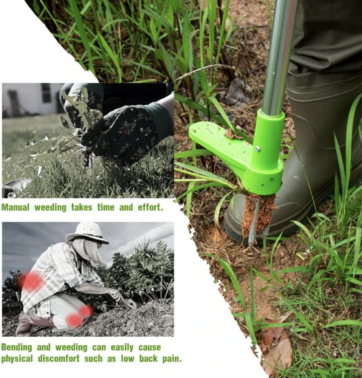 Désherbeur debout robuste en aluminium, manche télescopique, conception ergonomique pour l'entretien facile du jardin.