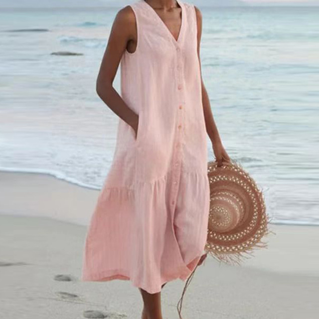 Robe d'été femme décontractée chic, coupe ample et légère. Idéale pour les journées ensoleillées et la mode estivale.