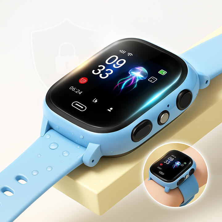 Montre enfant intelligente 4G, appel vidéo, caméra intégrée, chat familial. Idéal pour communiquer et s'amuser.