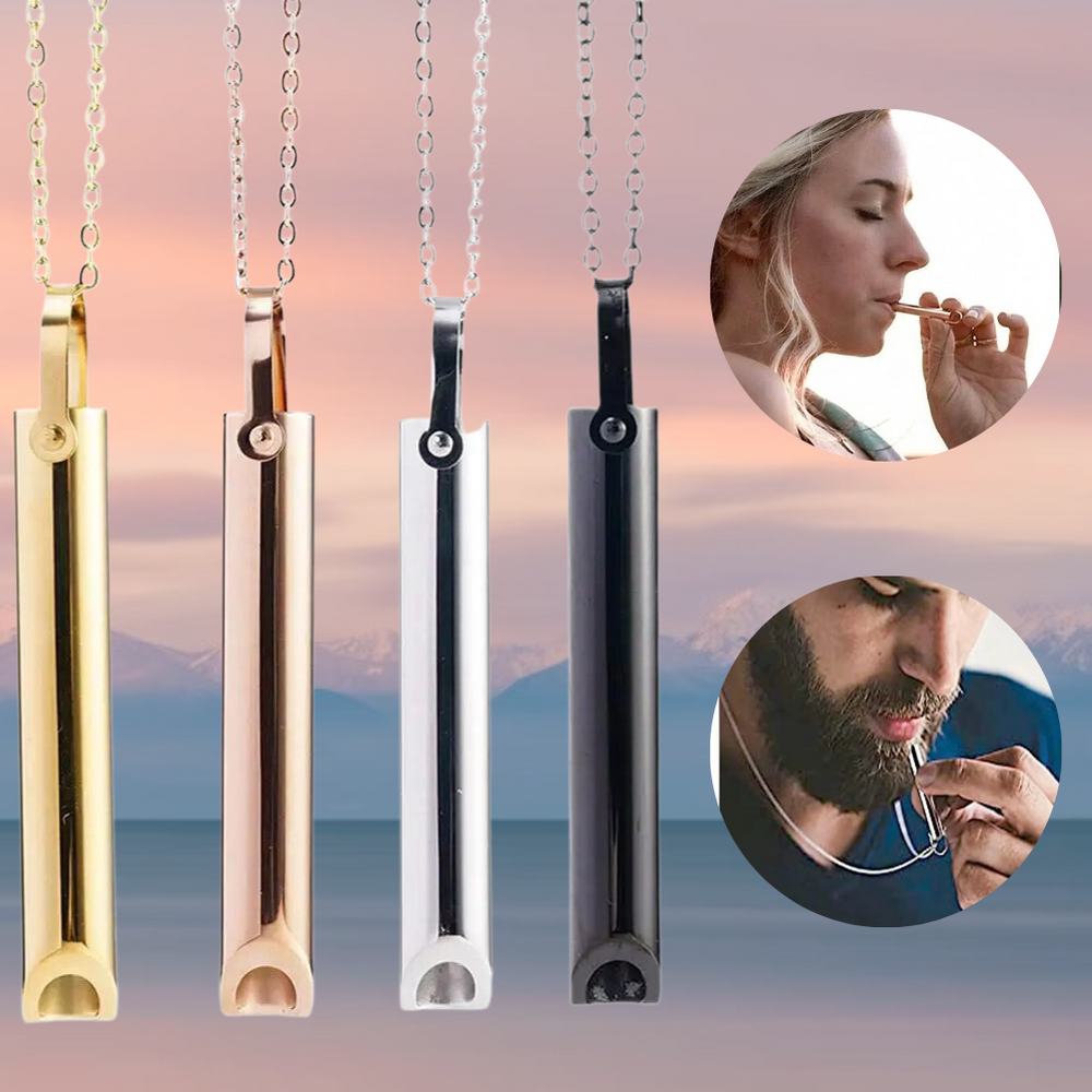 Collier respiratoire argenté, favorise la relaxation et le bien-être, soutien arrêt tabac.