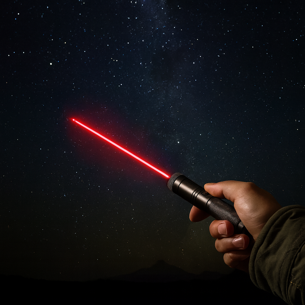 Pointeur laser violet longue portée pour astronomie, torche LED intégrée, corps en aluminium.