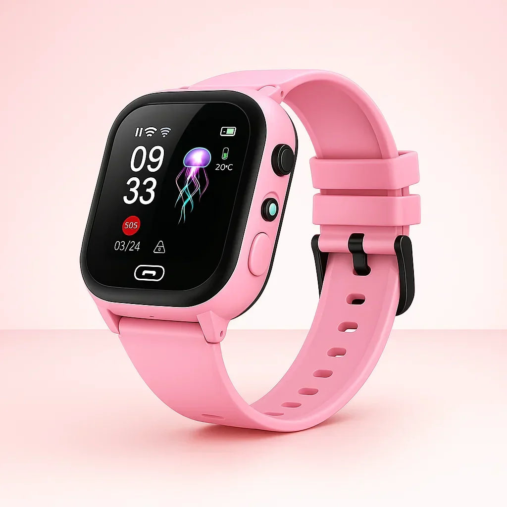 Montre connectée enfant 4G GPS avec caméra, appels vidéo, suivi d'activité et jeux. Technologie amusante et sécurisante.