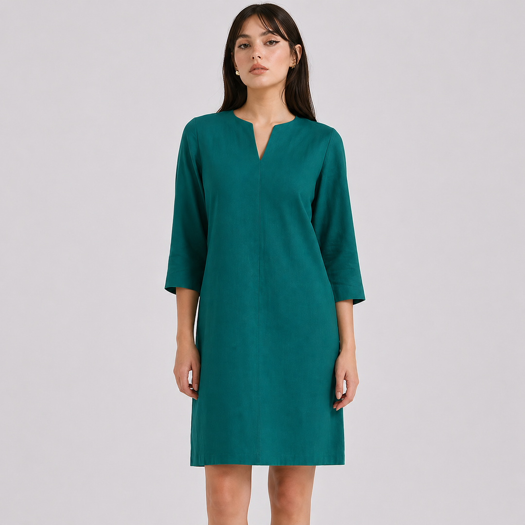Vêtement d'été fluide Isabella, robe femme confortable, minimaliste avec encolure V.