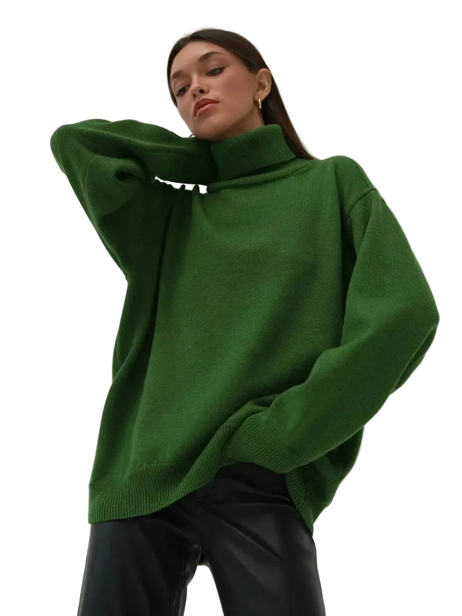 Vêtement chaud: Pull femme col roulé oversize, confortable et élégant pour les journées froides.