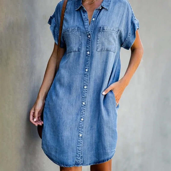 Robe chemise femme élégante, idéale pour le printemps/été. Confortable et ajustable pour un look quotidien chic.
