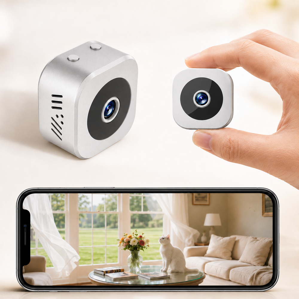 Caméra sécurité connectée sans fil 1080p pour intérieur, avec Wi-Fi et vision nocturne.